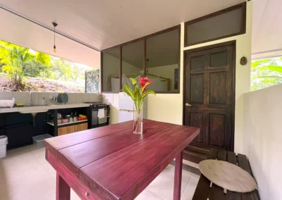 Private kitchen inside Casita del Tigre cabin at the retreat center.