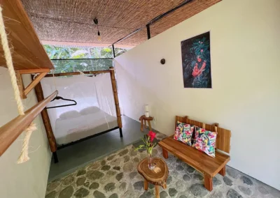 Interior of the Colibrí room at Templo del Tigre retreat center.