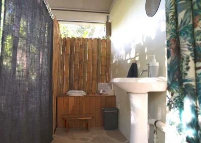 Close-up of bamboo materials used in the eco-friendly bathroom at Templo del Tigre.